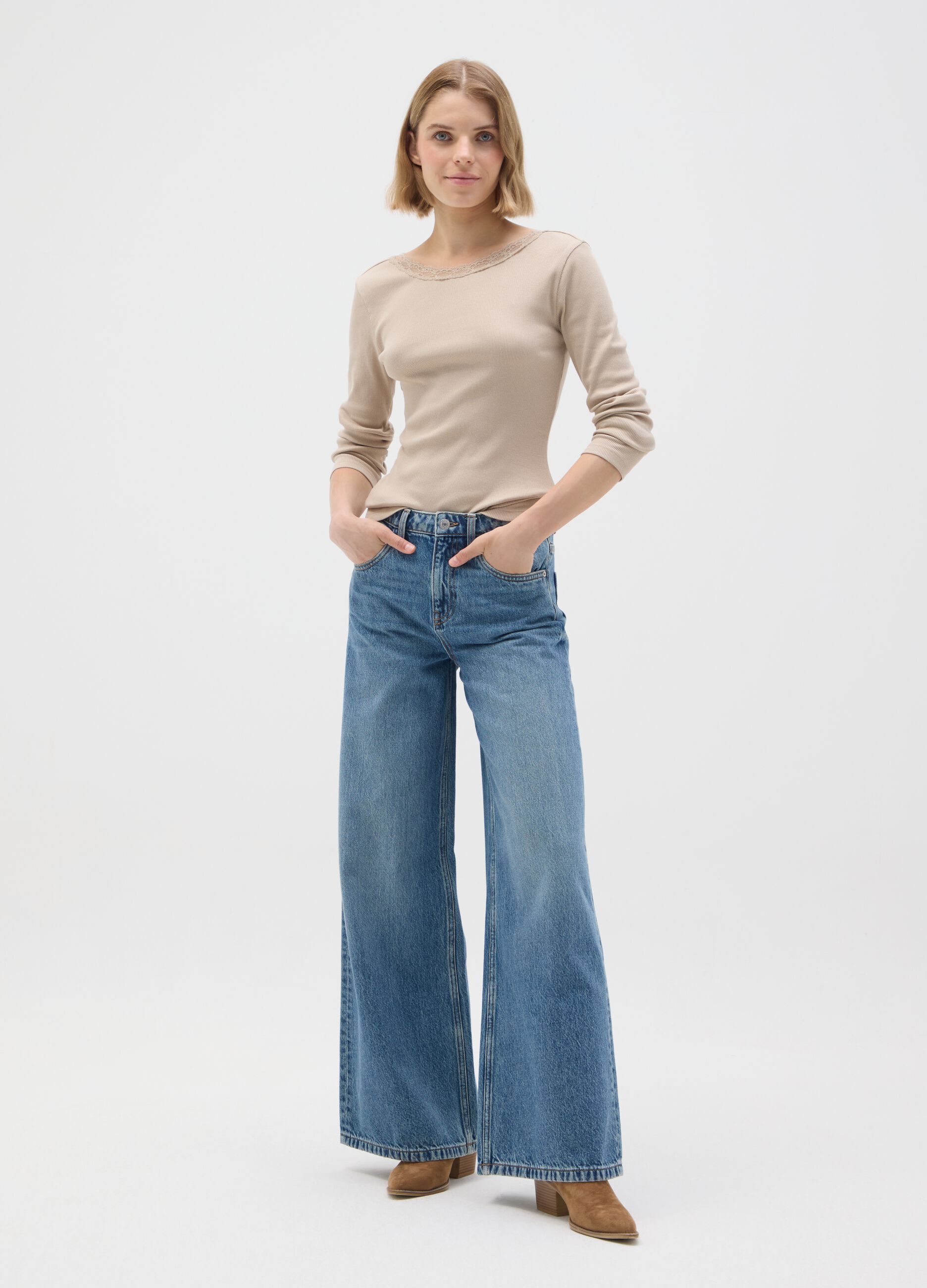Beige pure cotton regular fit jumper