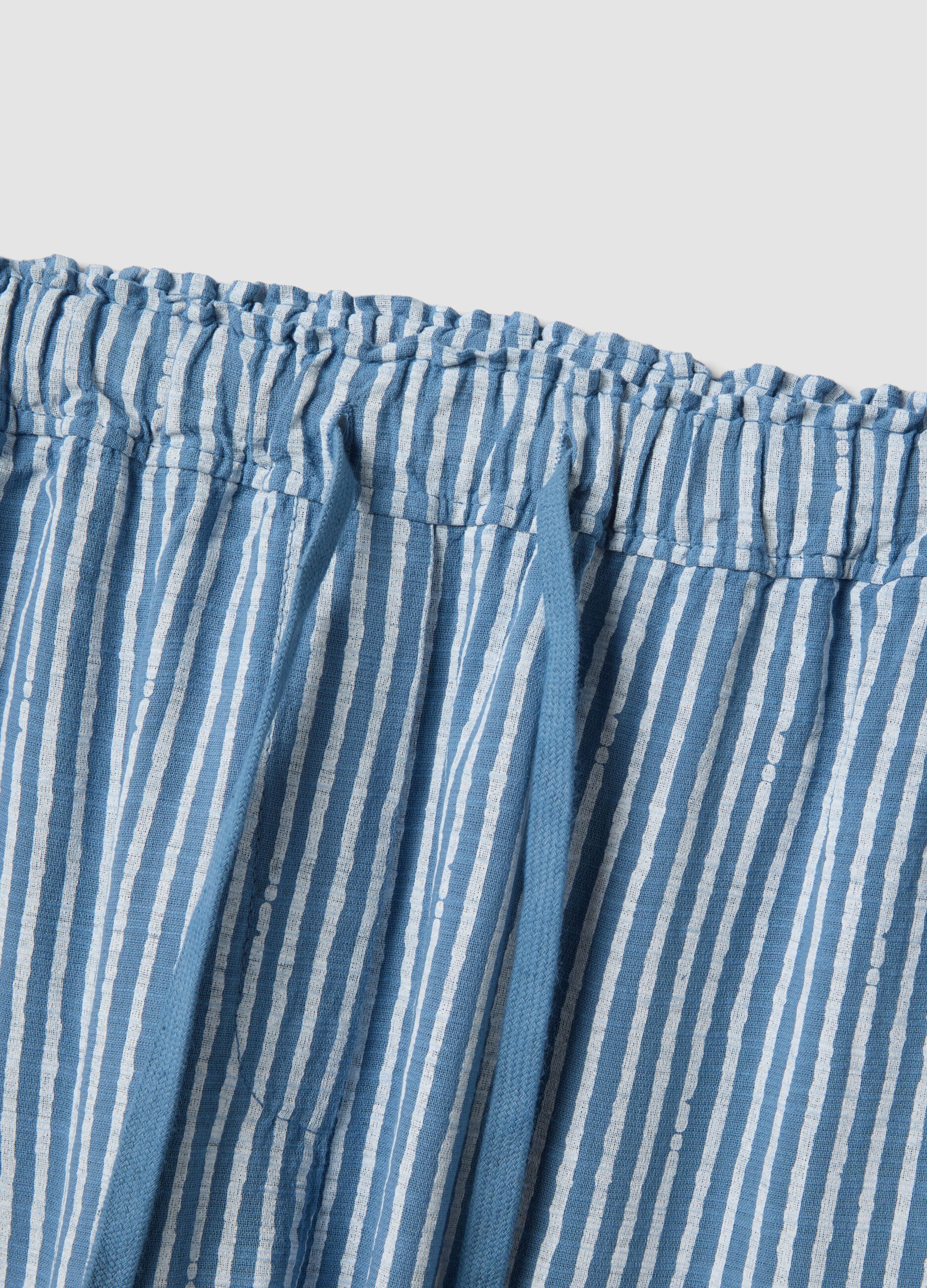 Blue striped pure cotton regular-fit trousers