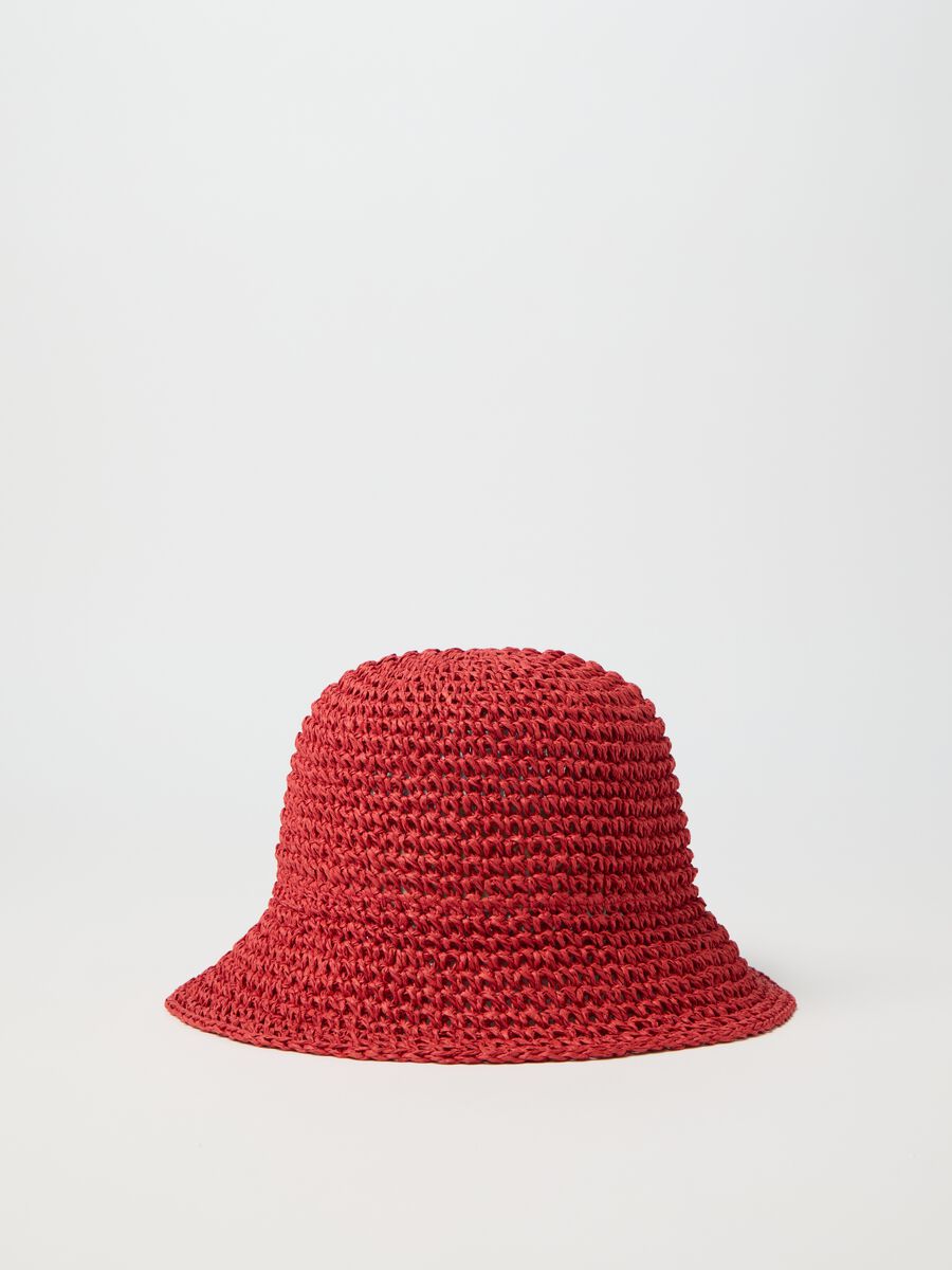 Red knitted cloche hat_0