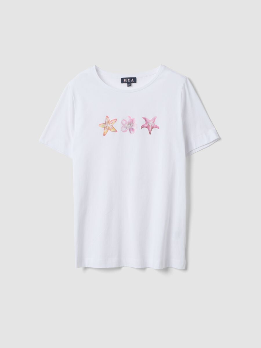 White pure cotton T-shirt with printed design, regular fit_4