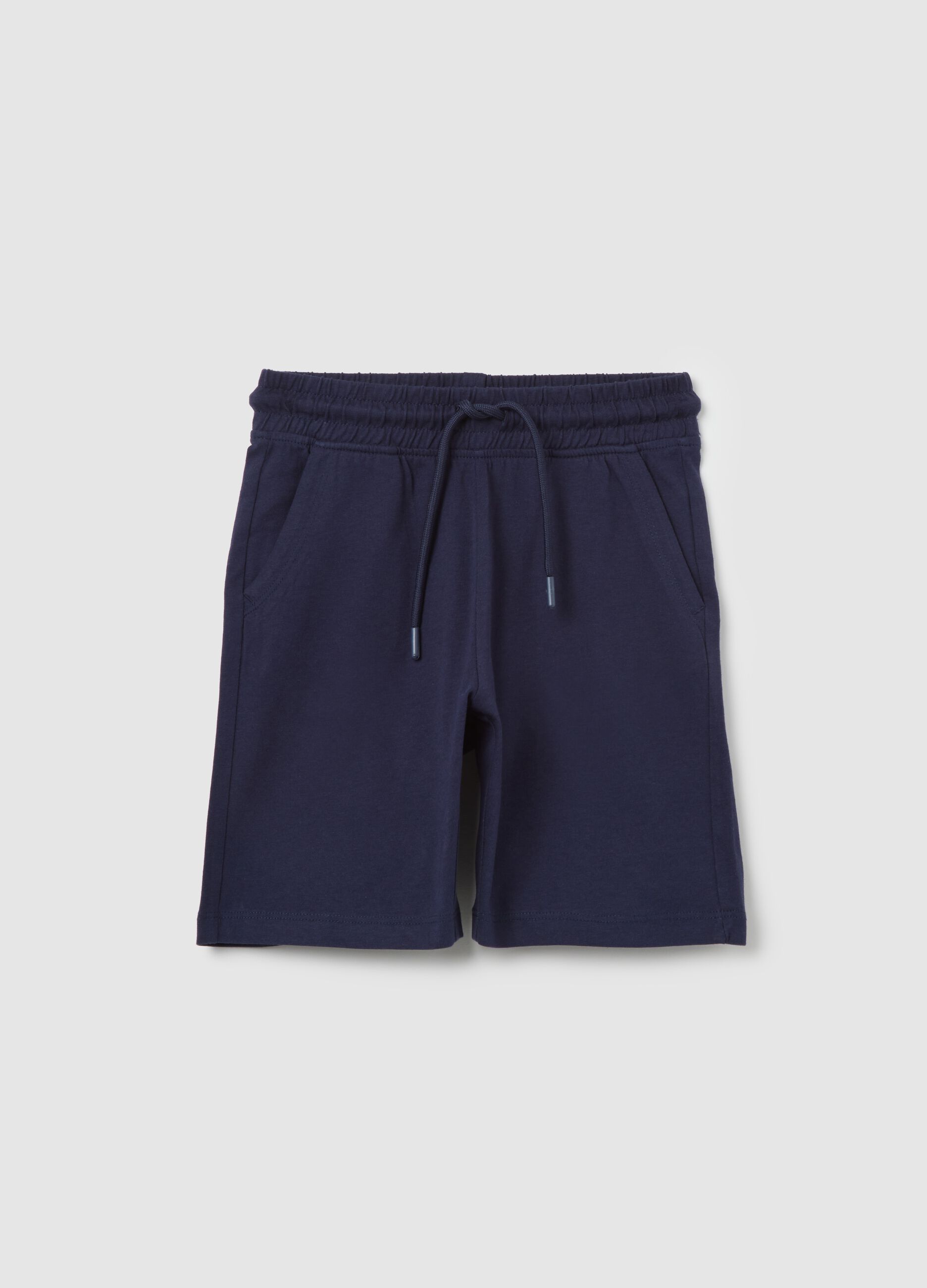 Shorts blu in cotone con vita elasticata