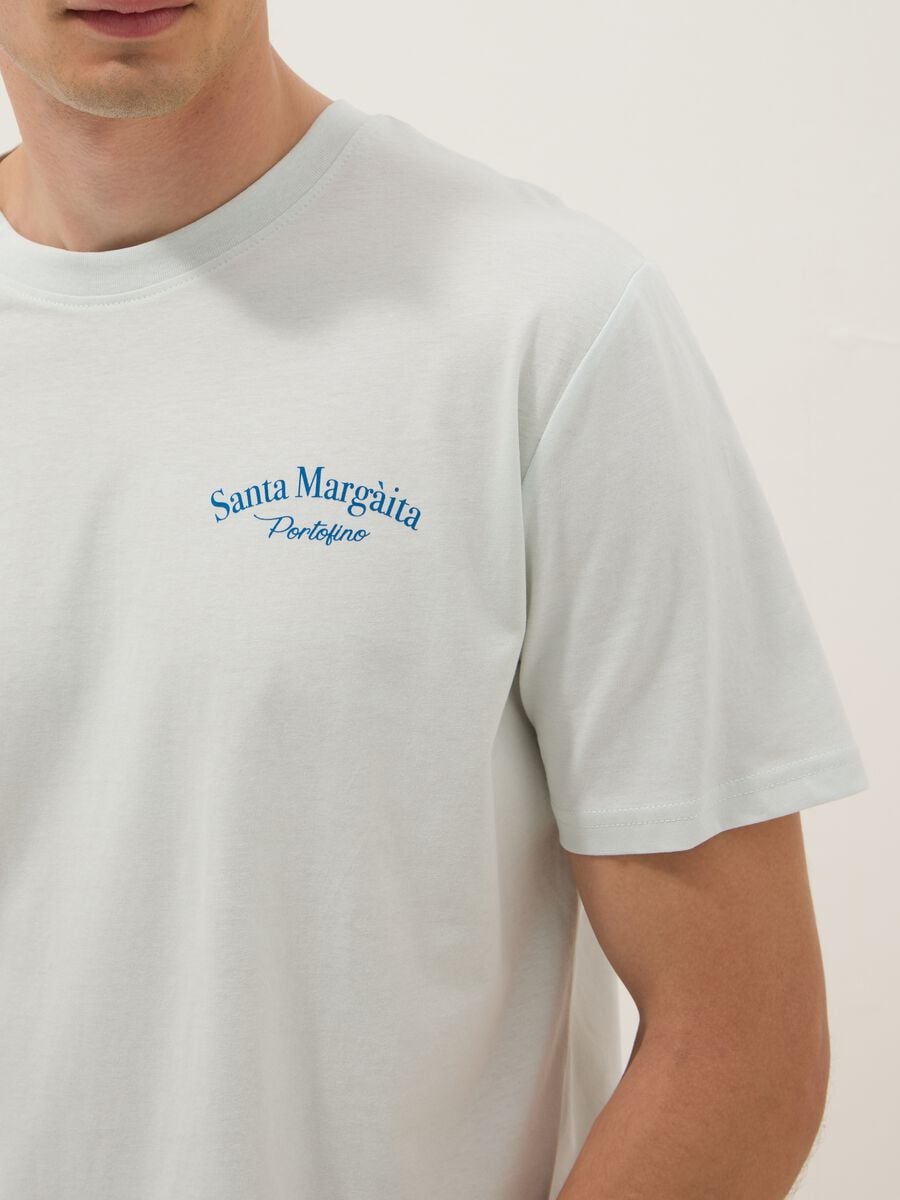 T-shirt azzurra con scritta in puro cotone regular fit_2
