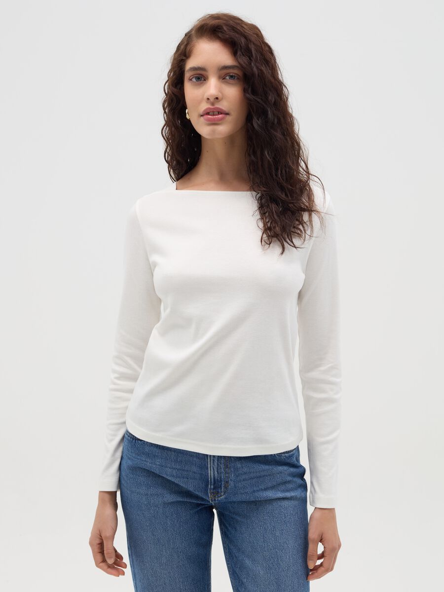 Long-sleeved T-shirt with boat neck_0