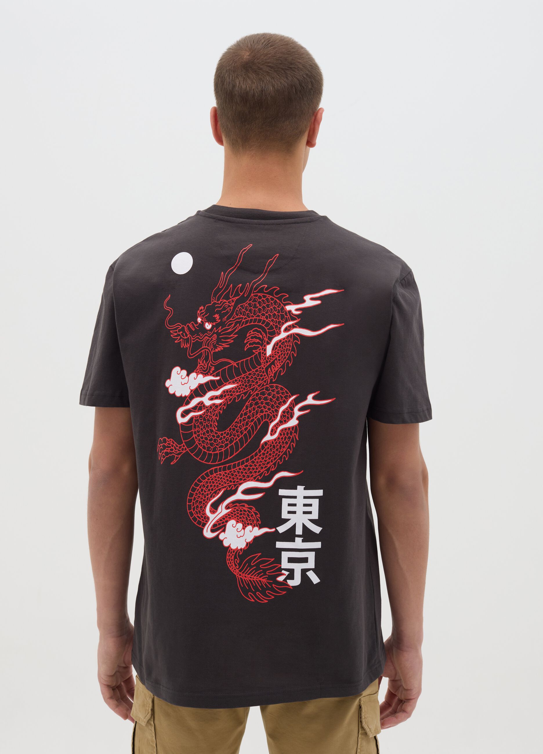 Black Tokyo T-shirt with Red Dragon by OVS