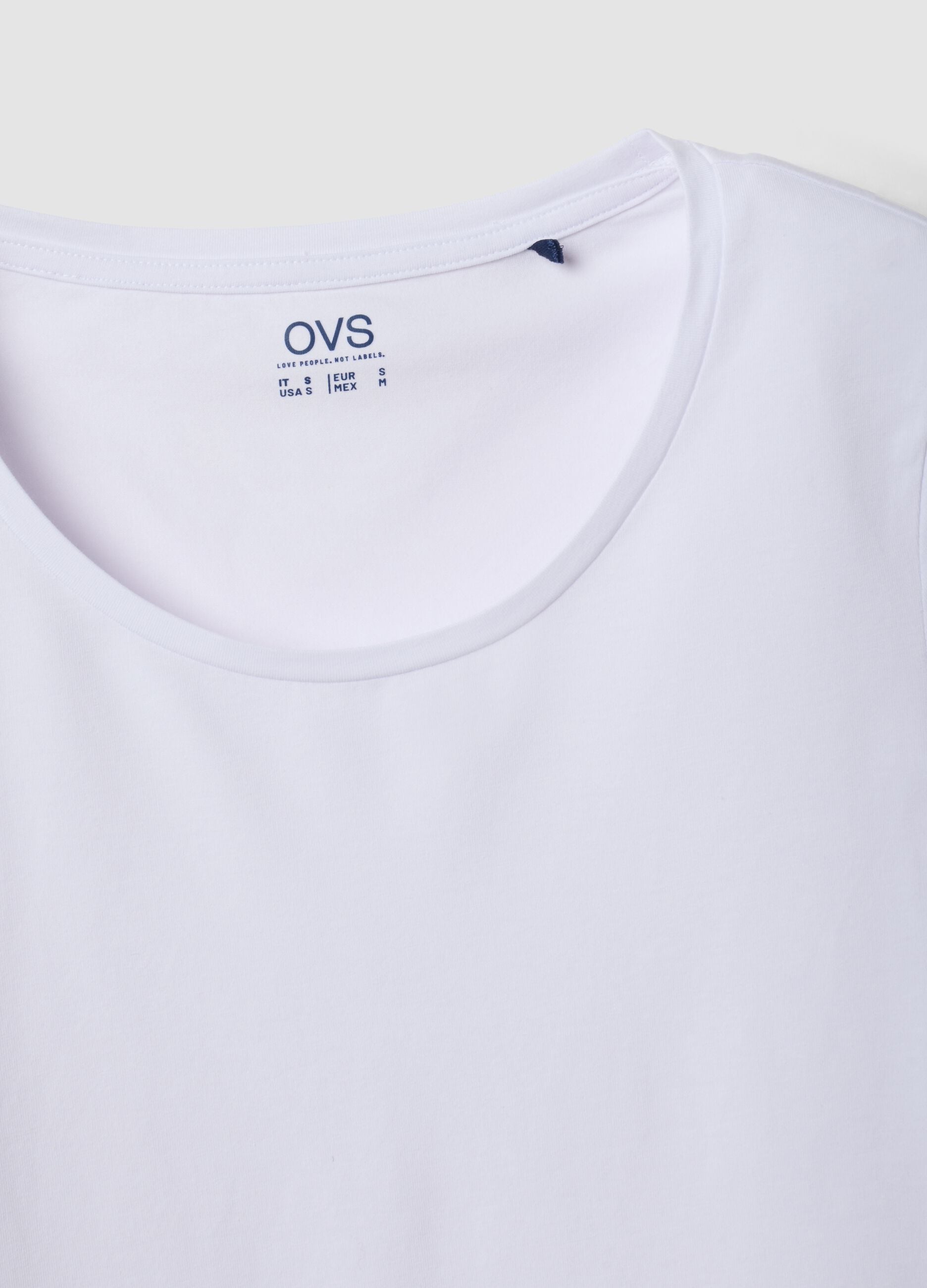 White stretch cotton crew-neck T-shirt, regular fit