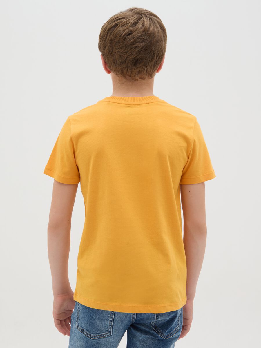 Orange organic cotton T-shirt with lettering print_2