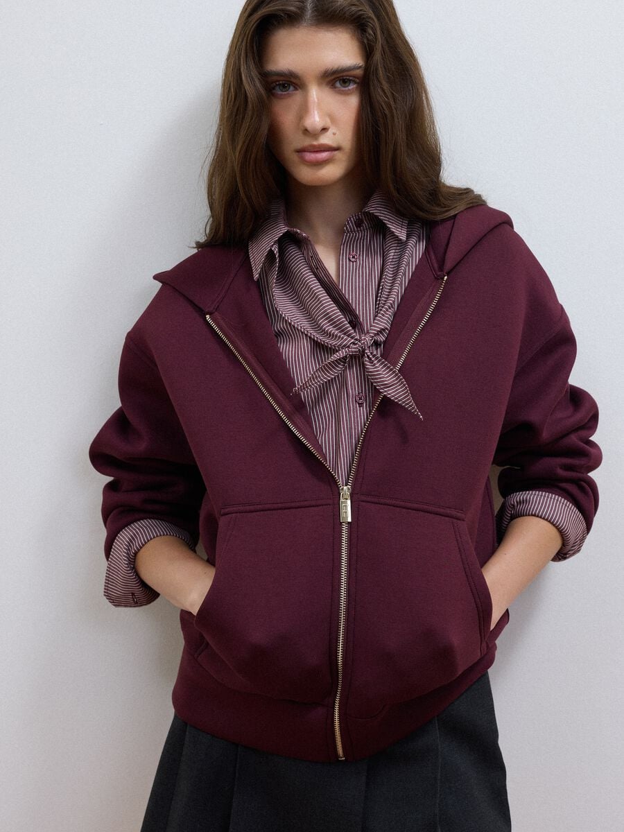 Felpa full zip rossa in viscosa elasticizzata over fit_0
