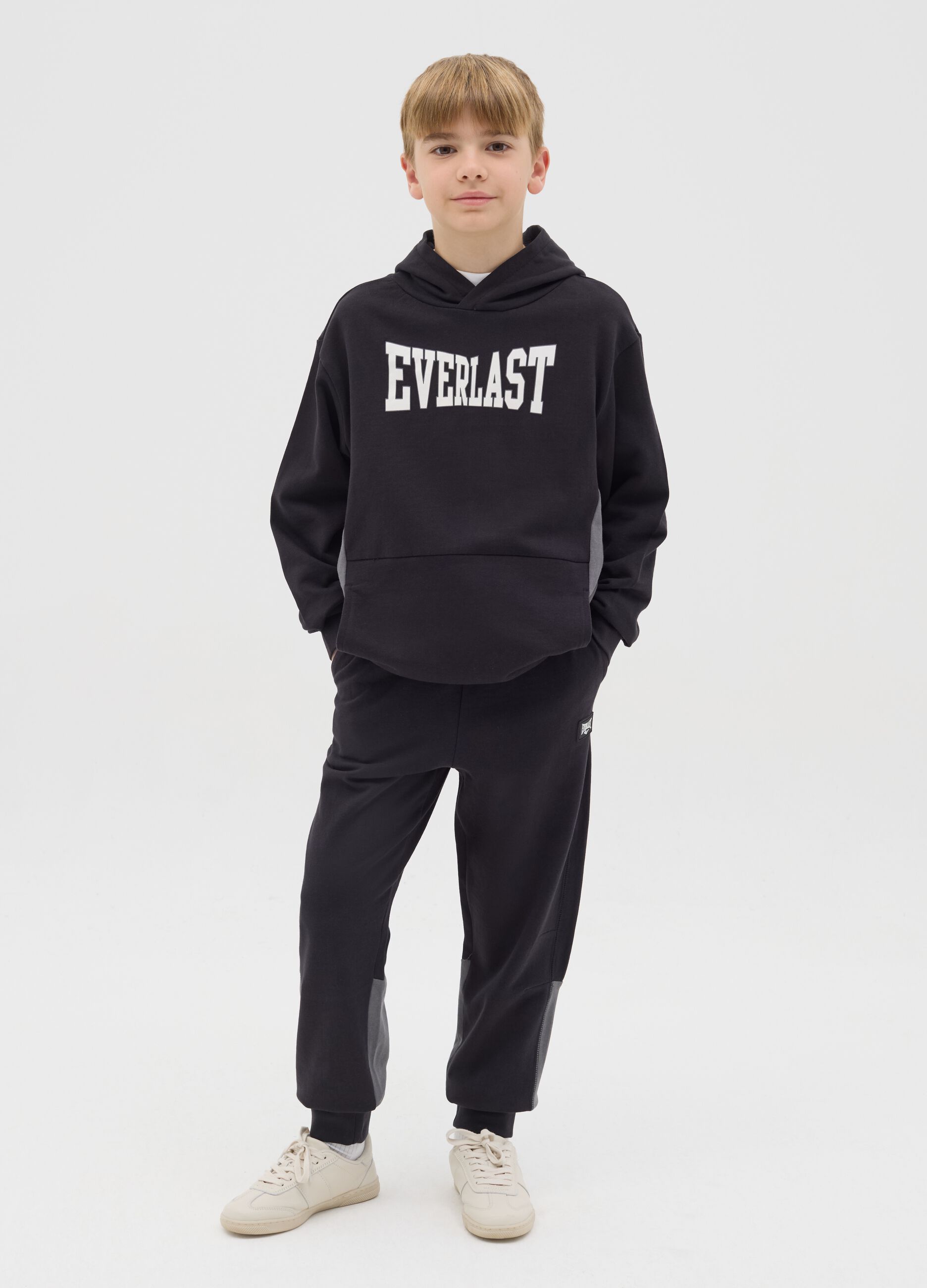 Black joggers with drawstring and contrasting inserts