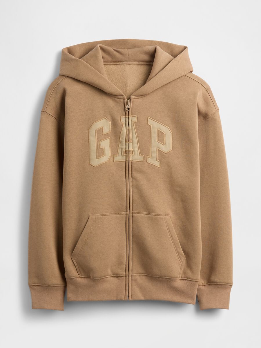 Beige Hoodie with Full Zip_0
