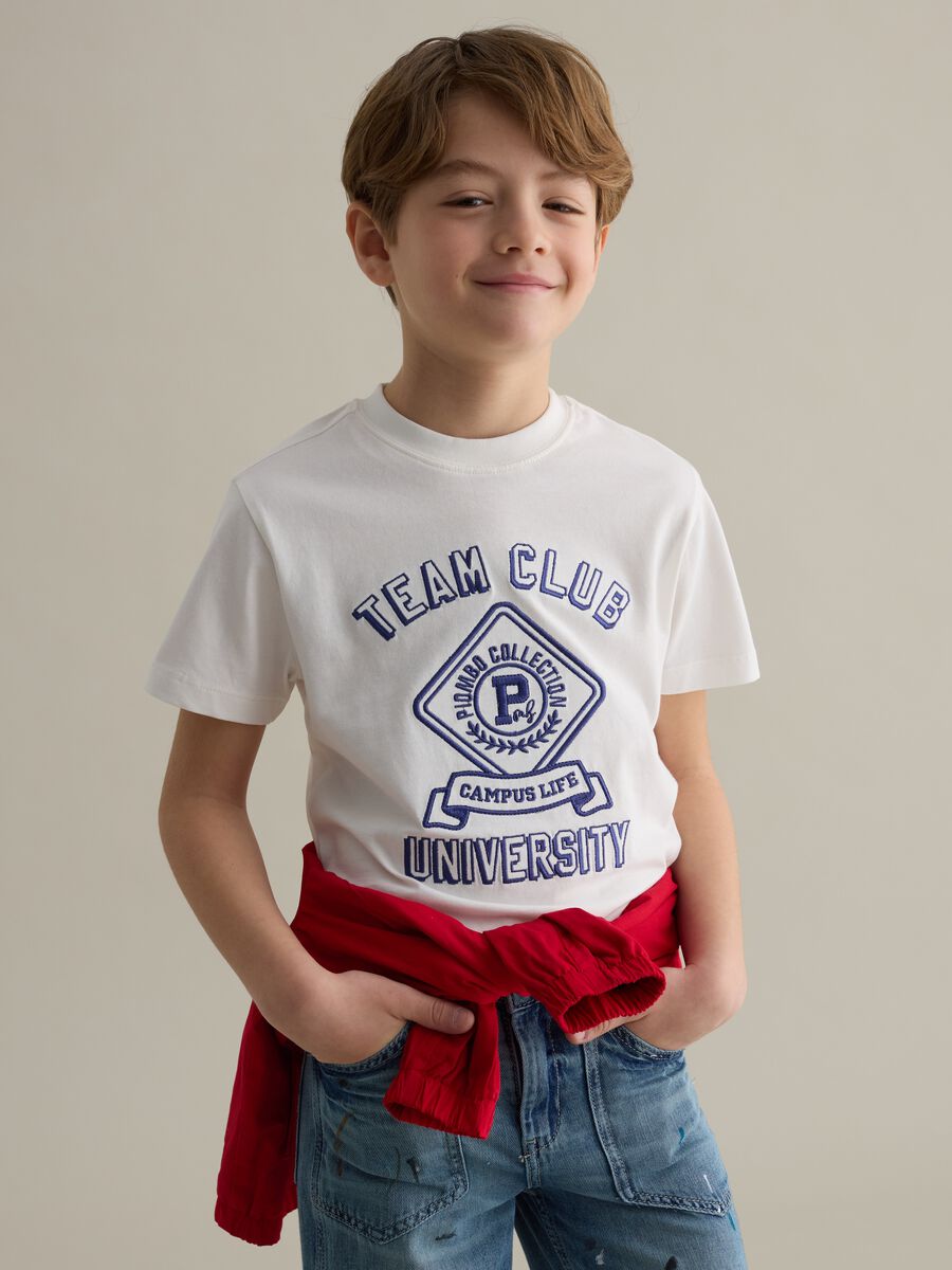 Cotton T-shirt with lettering embroidery_0
