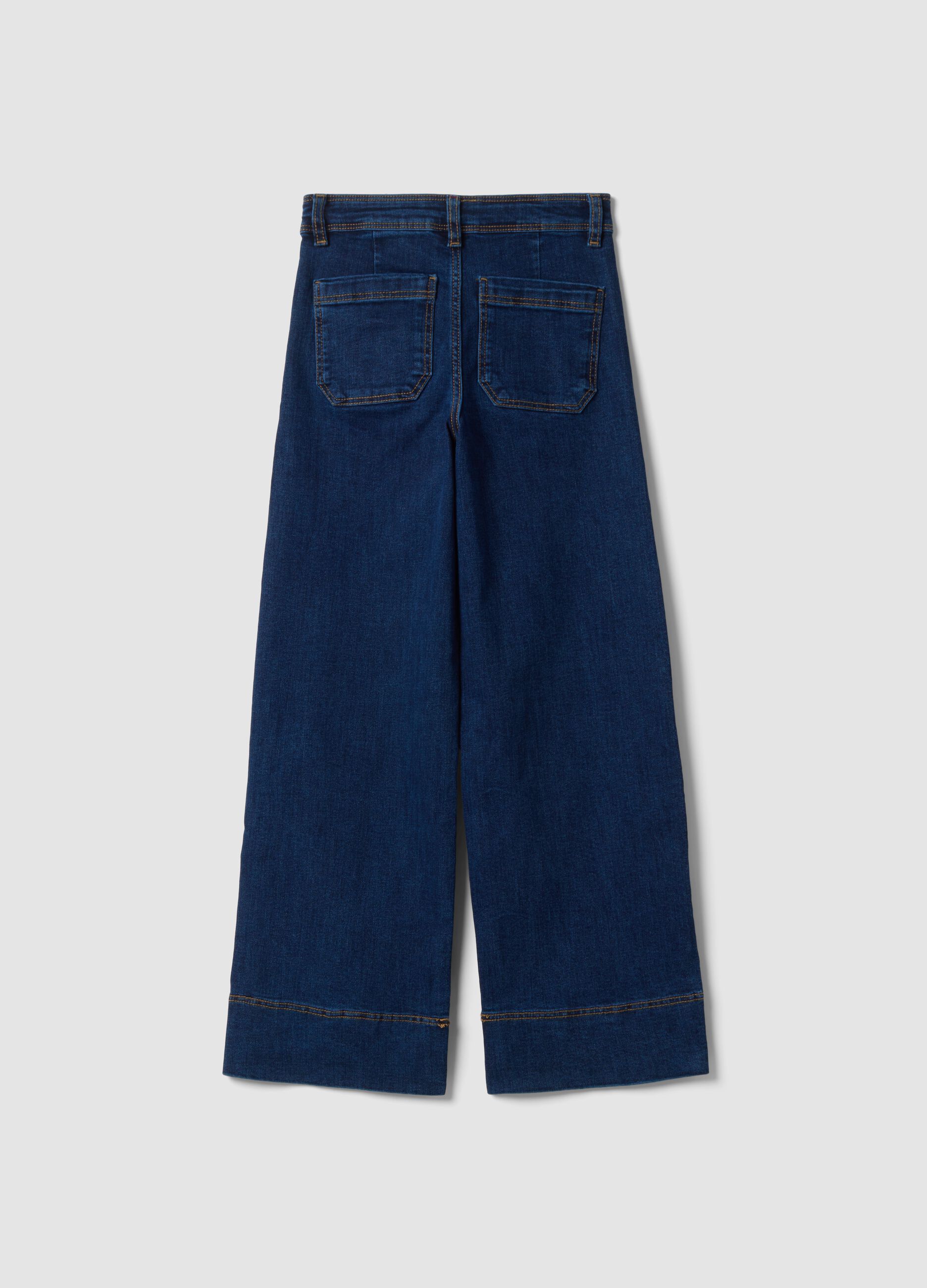 Girls' blue culotte jeans in stretch cotton