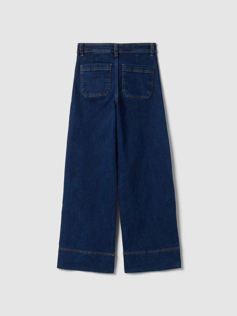 Jeans blu culotte in cotone elasticizzato per ragazza_2