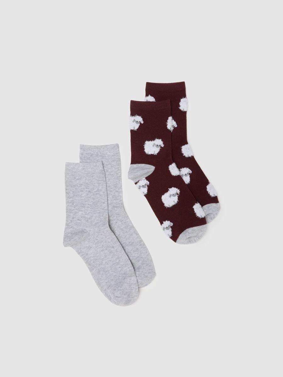 Two-pack of grey and burgundy socks with sheep pattern_0