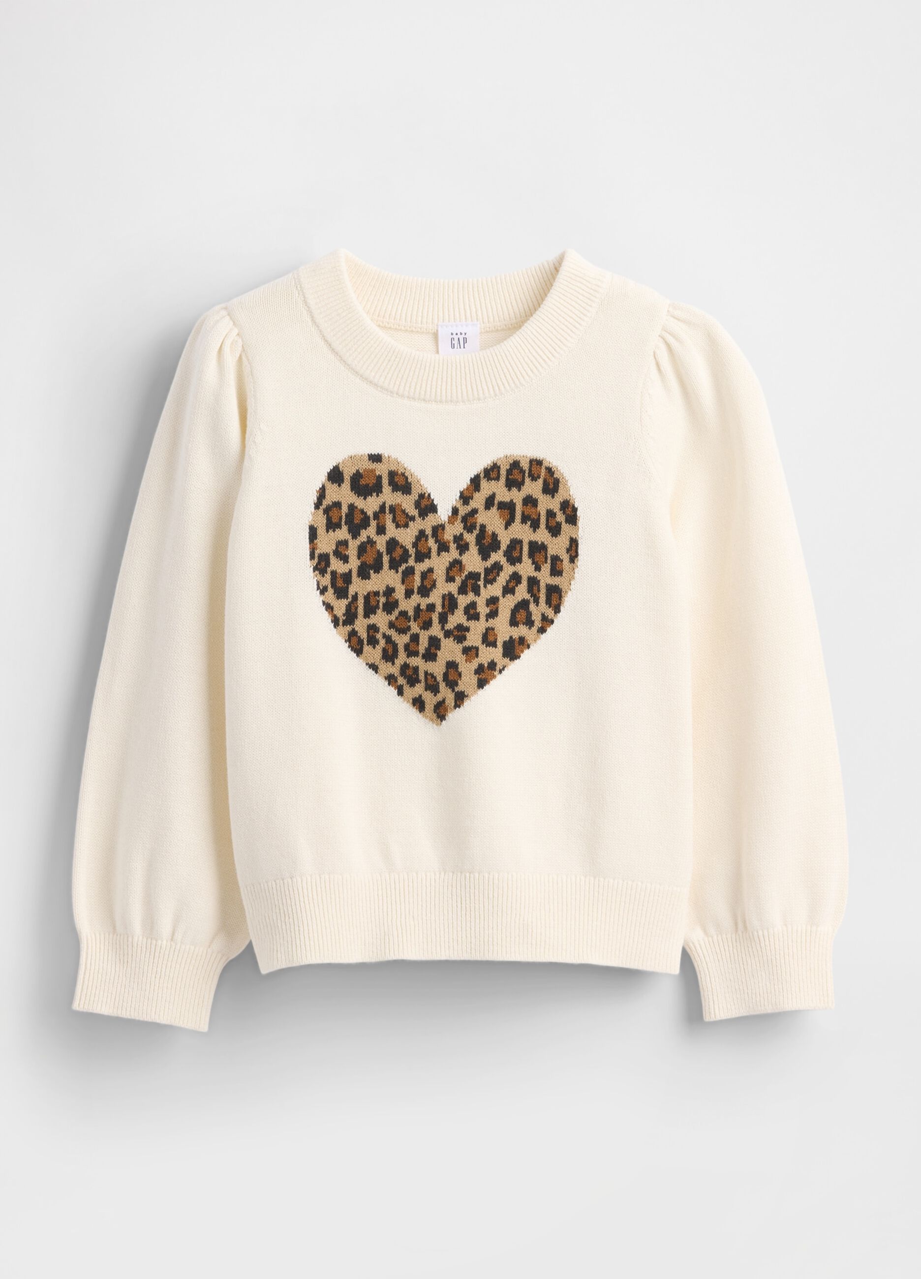 White Cotton Jumper with Leopard Heart
