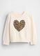 White Cotton Jumper with Leopard Heart_0