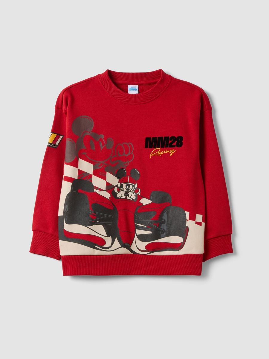 Felpa rossa in misto cotone con girocollo e stampa Mickey & Friends_0