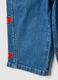 Wide blue denim jeans in cotton blend with embroidered hearts for girls_3