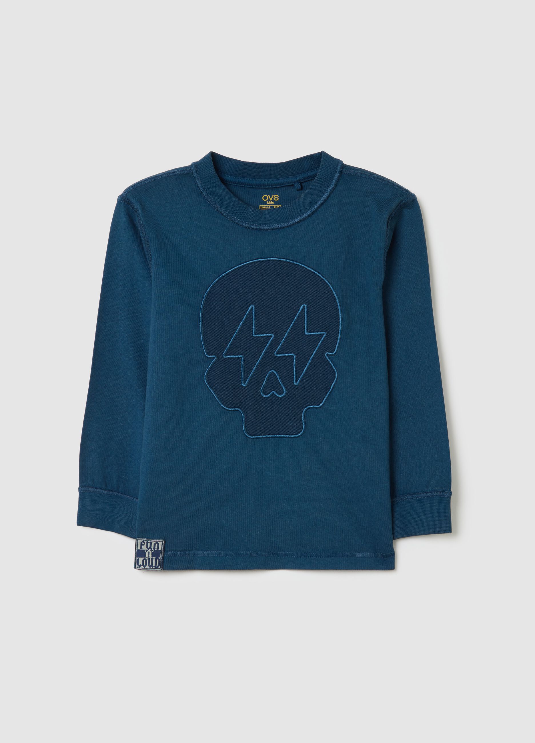 Children's blue long sleeve cotton T-shirt with oversize fit