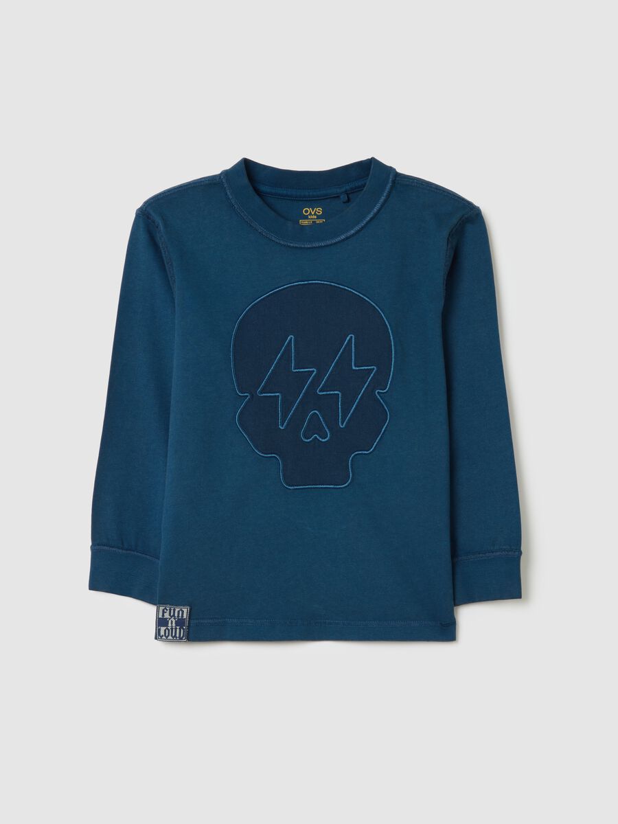 Children's blue long sleeve cotton T-shirt with oversize fit_0