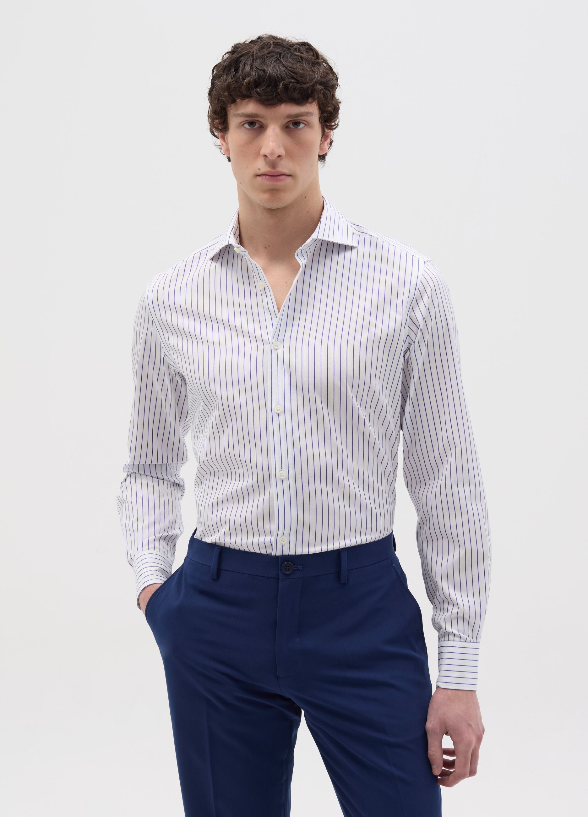 Camicia slim fit no iron a righe