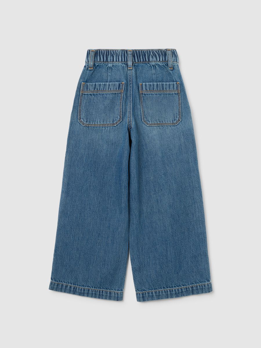 Girls' wide-leg pure cotton denim trousers_1
