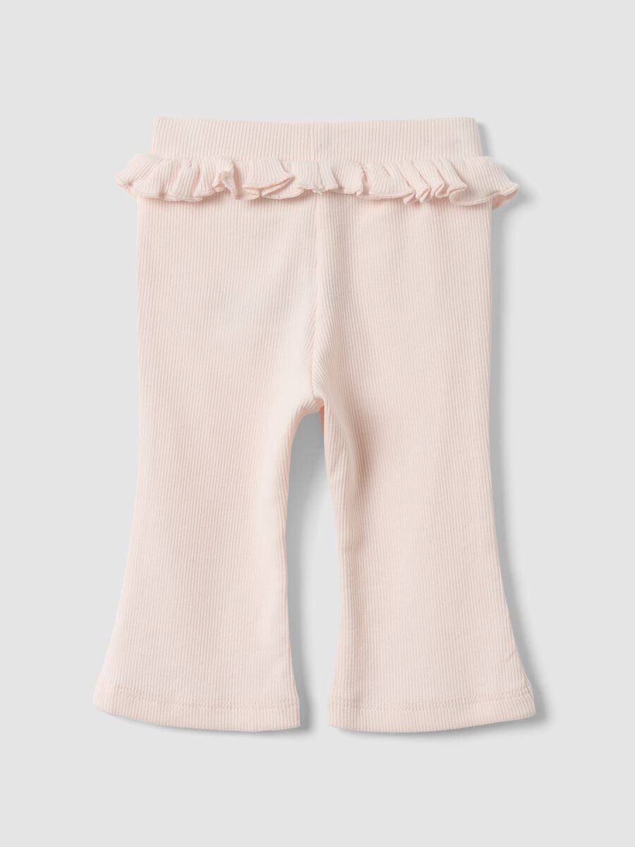 Leggings flare fit rosa a costine svasati in cotone organico per neonata_1