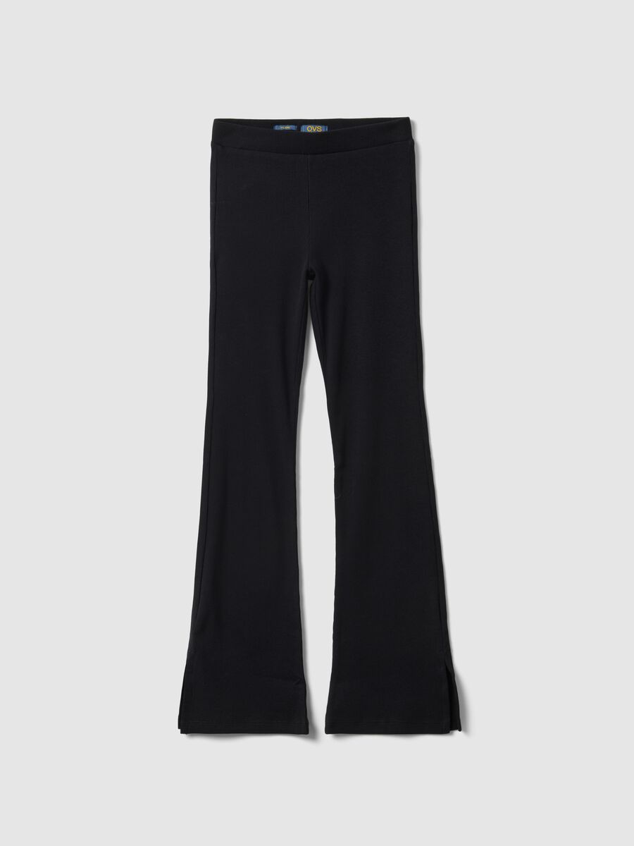 Black stretch cotton girls&rsquo; flare leggings_3