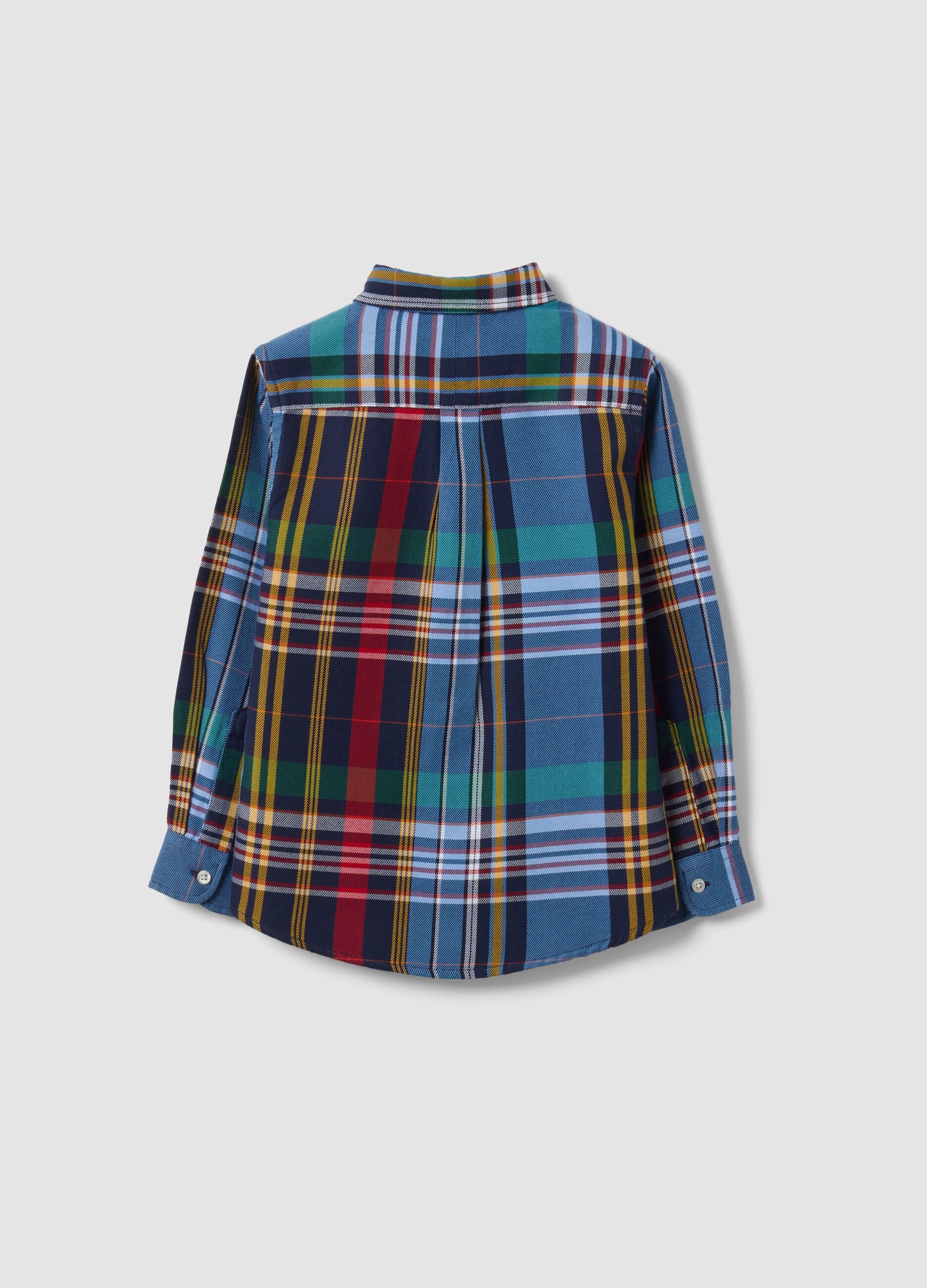 Multicolour pure cotton checked shirt with classic button-down collar