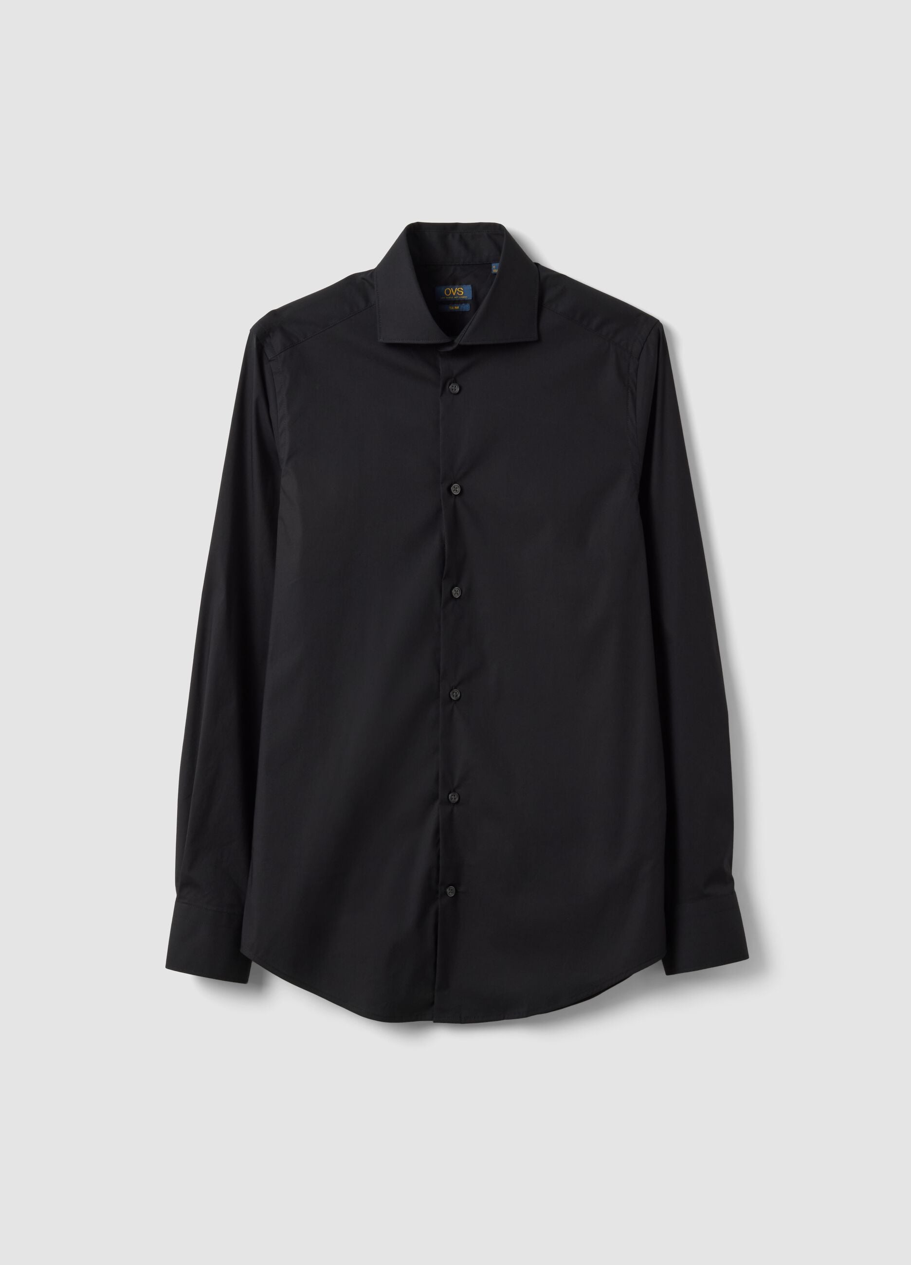 Black slim-fit stretch cotton poplin shirt
