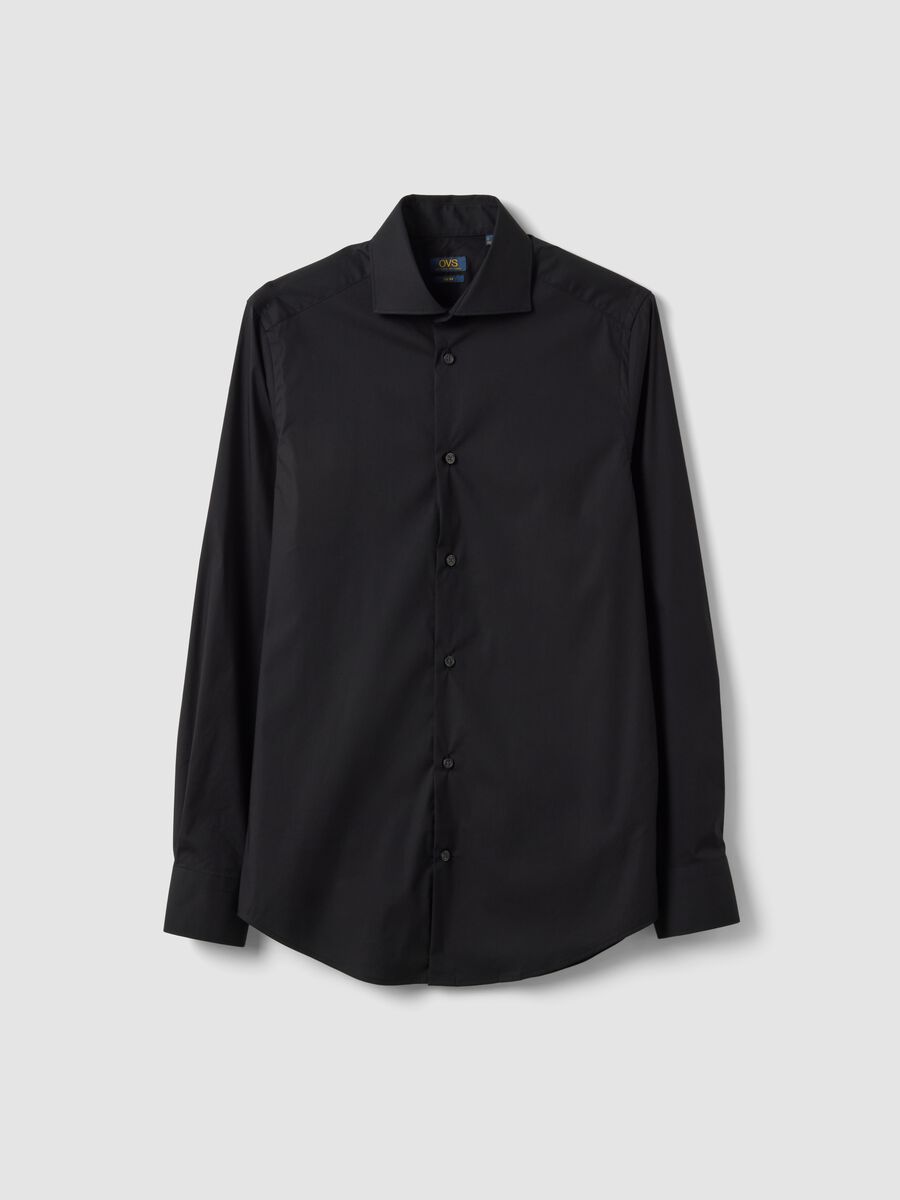 Black slim-fit stretch cotton poplin shirt_0