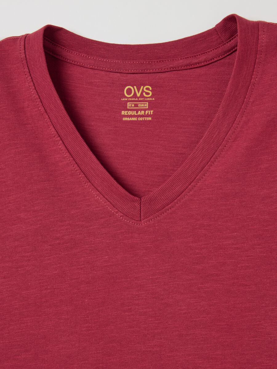 Slub cotton T-shirt with V neck_5