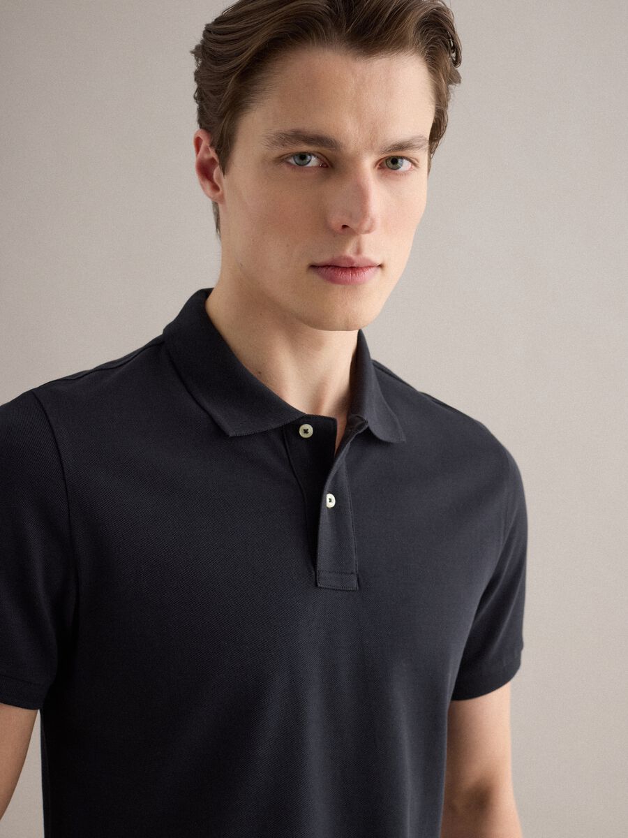 Polo a maniche corte in puro cotone nero regular fit_2