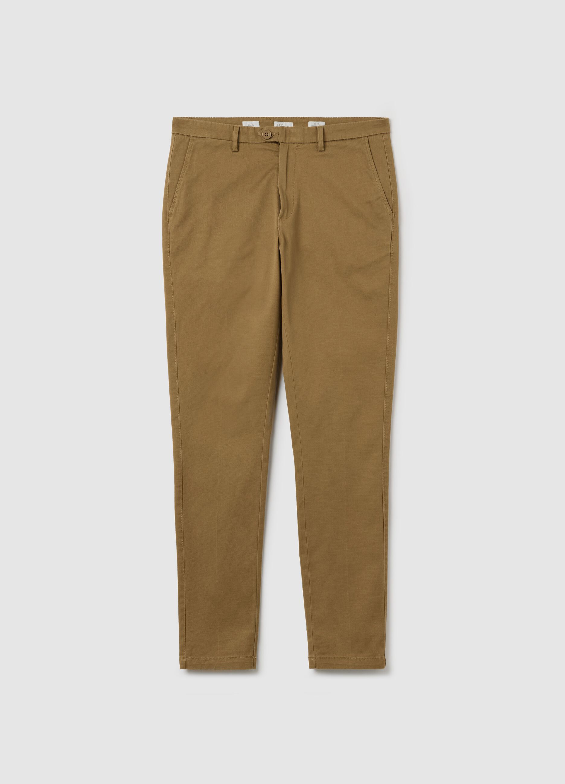 Slim camel trousers in stretch cotton