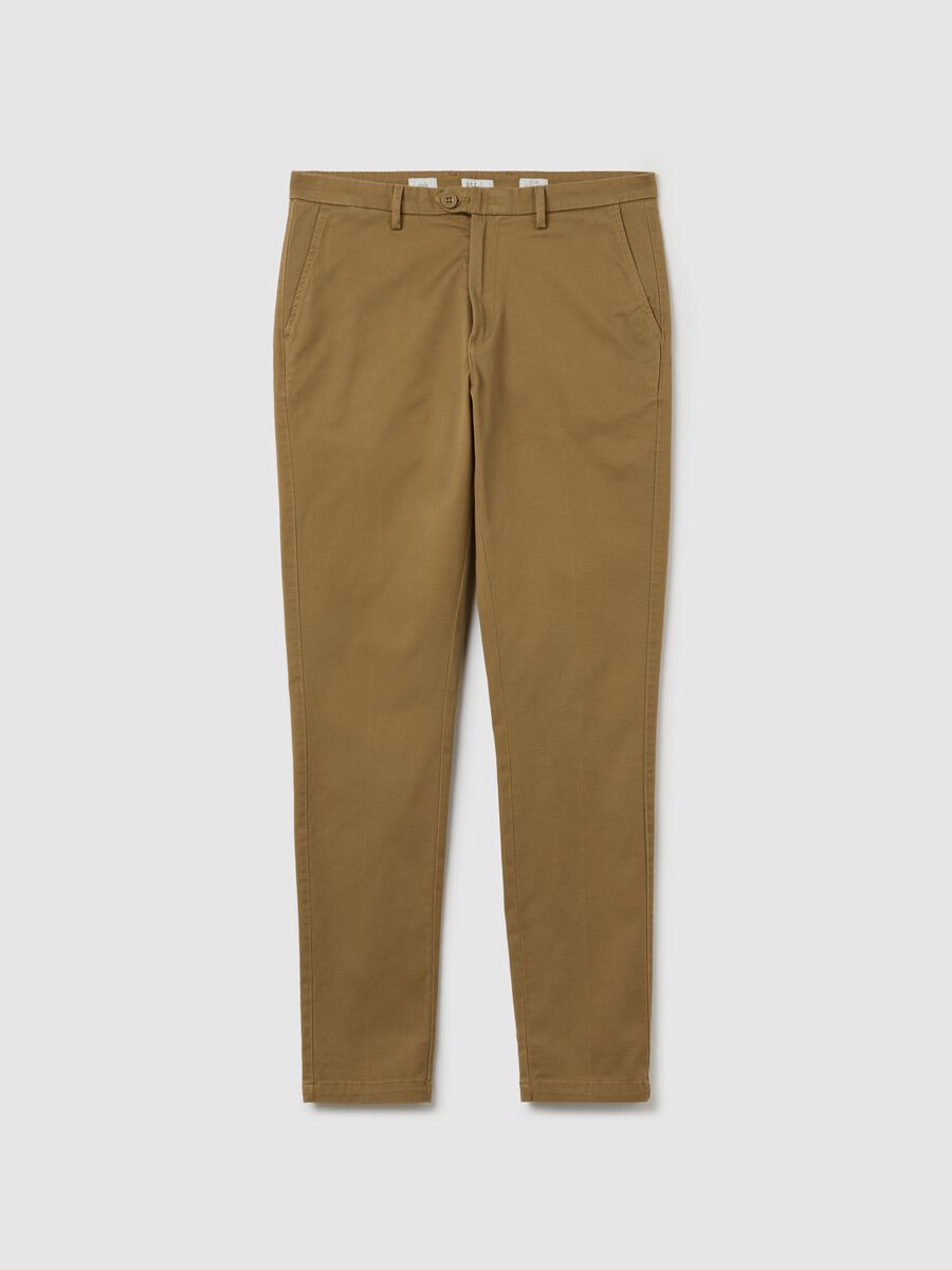 Pantaloni slim cammello in cotone elasticizzato_4