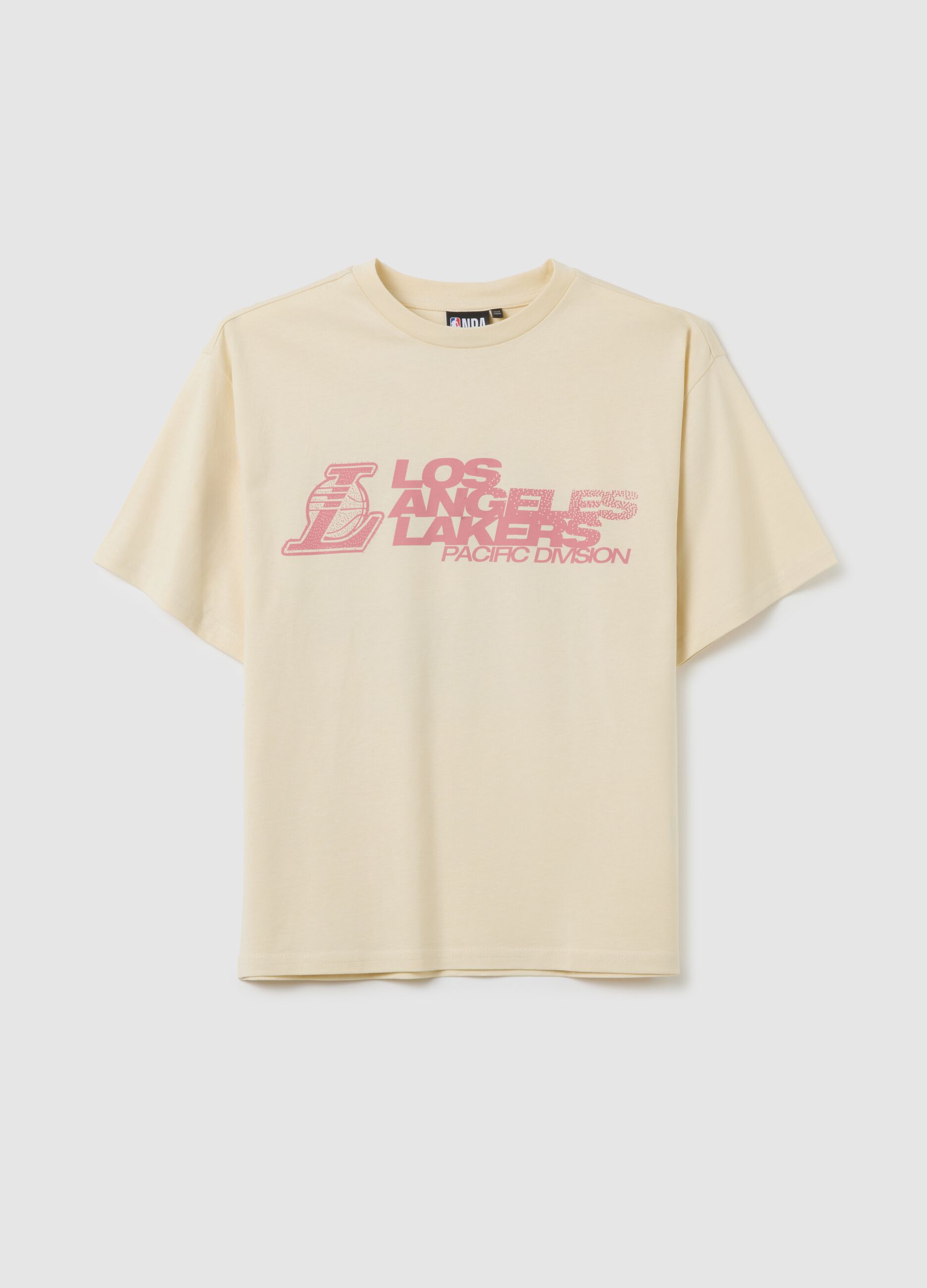 Children's beige pure cotton T-shirt regular fit with Los Angeles Lakers logo