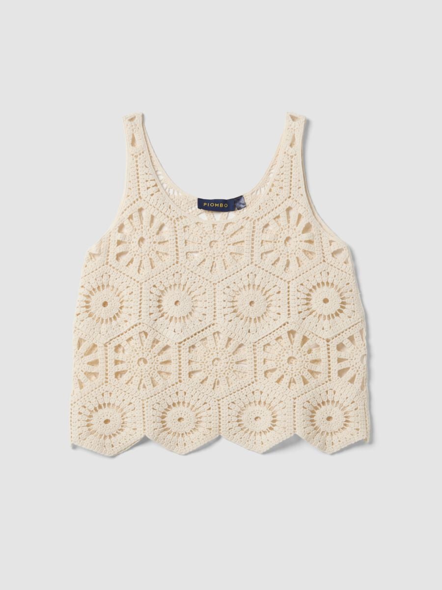 Tank top beige in puro cotone con lavorazione crochet_4