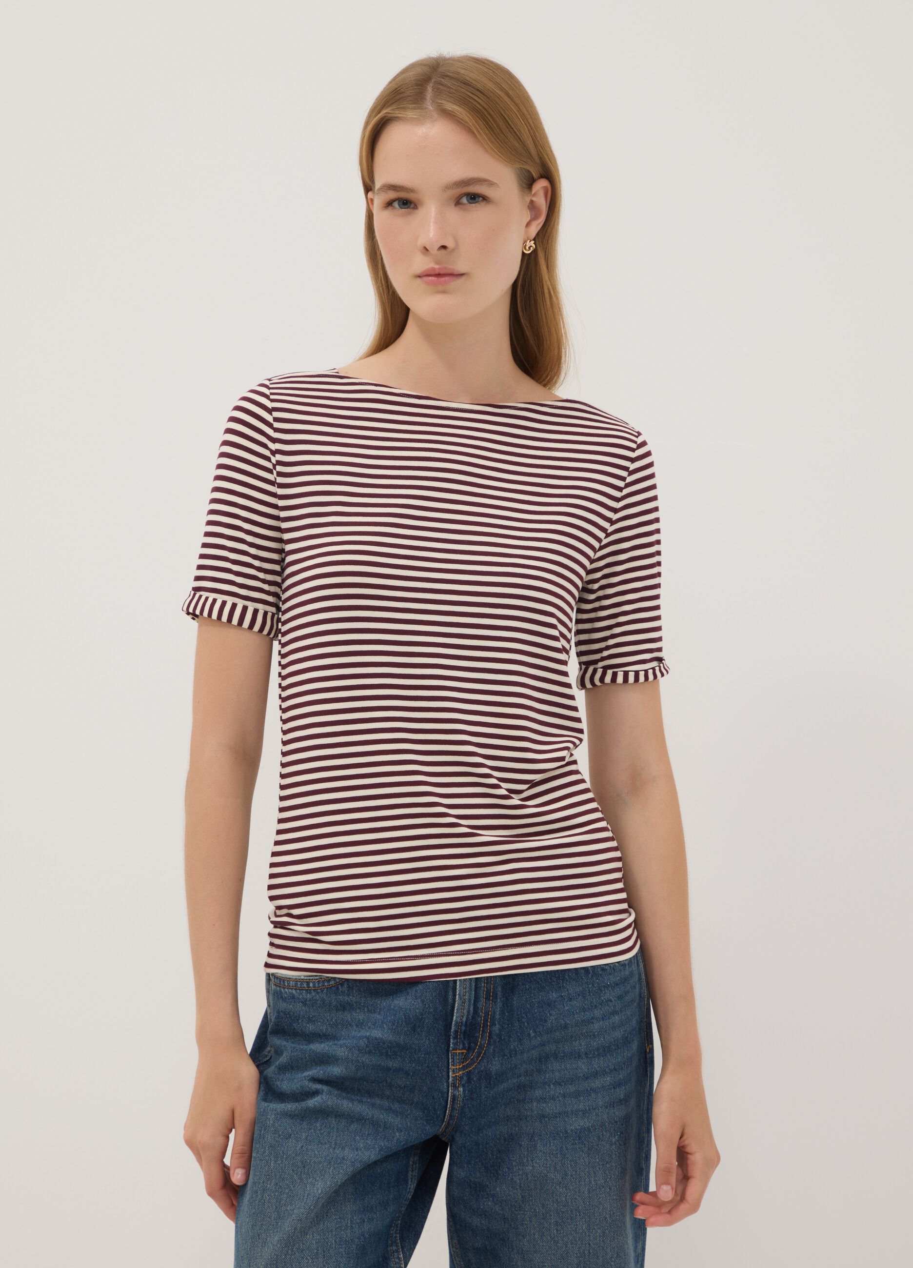 White striped stretch viscose T-shirt