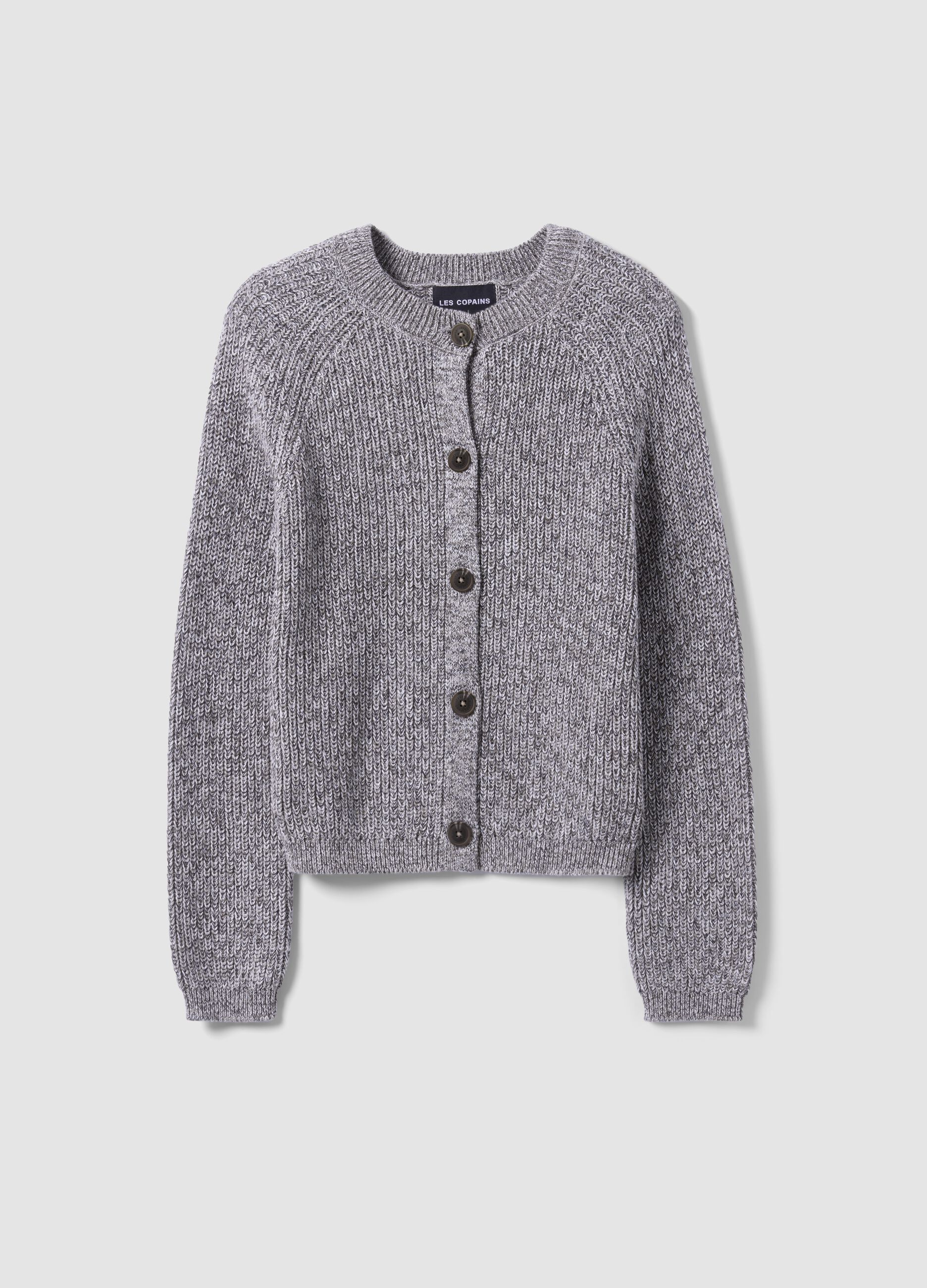 Grey pure cotton knit cardigan in regular fit