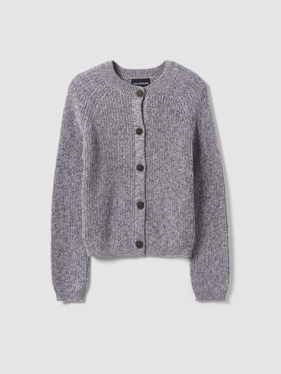 Cardigan grigio con lavorazione a maglia in puro cotone regular fit_0