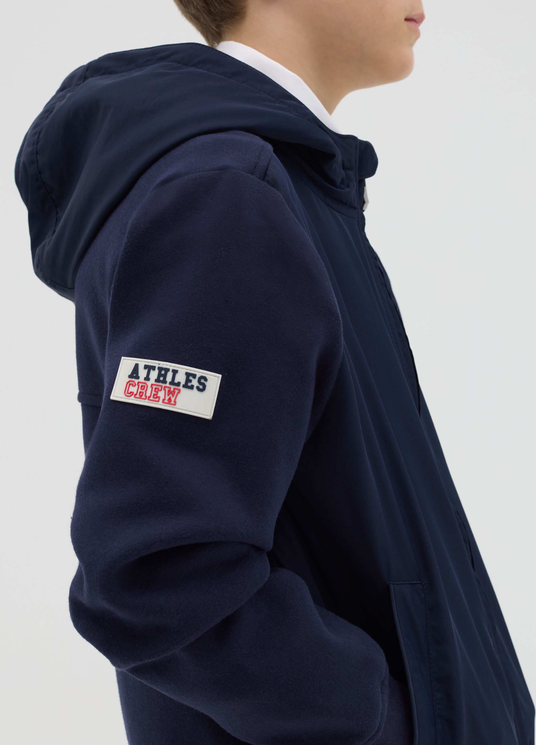 Full-zip quilted jacket with "LND" embroidery