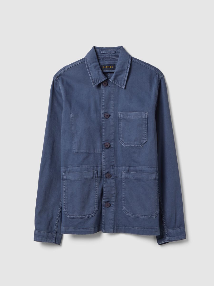 Giacca in cotone elasticizzato blu regular fit con colletto e bottoni_4
