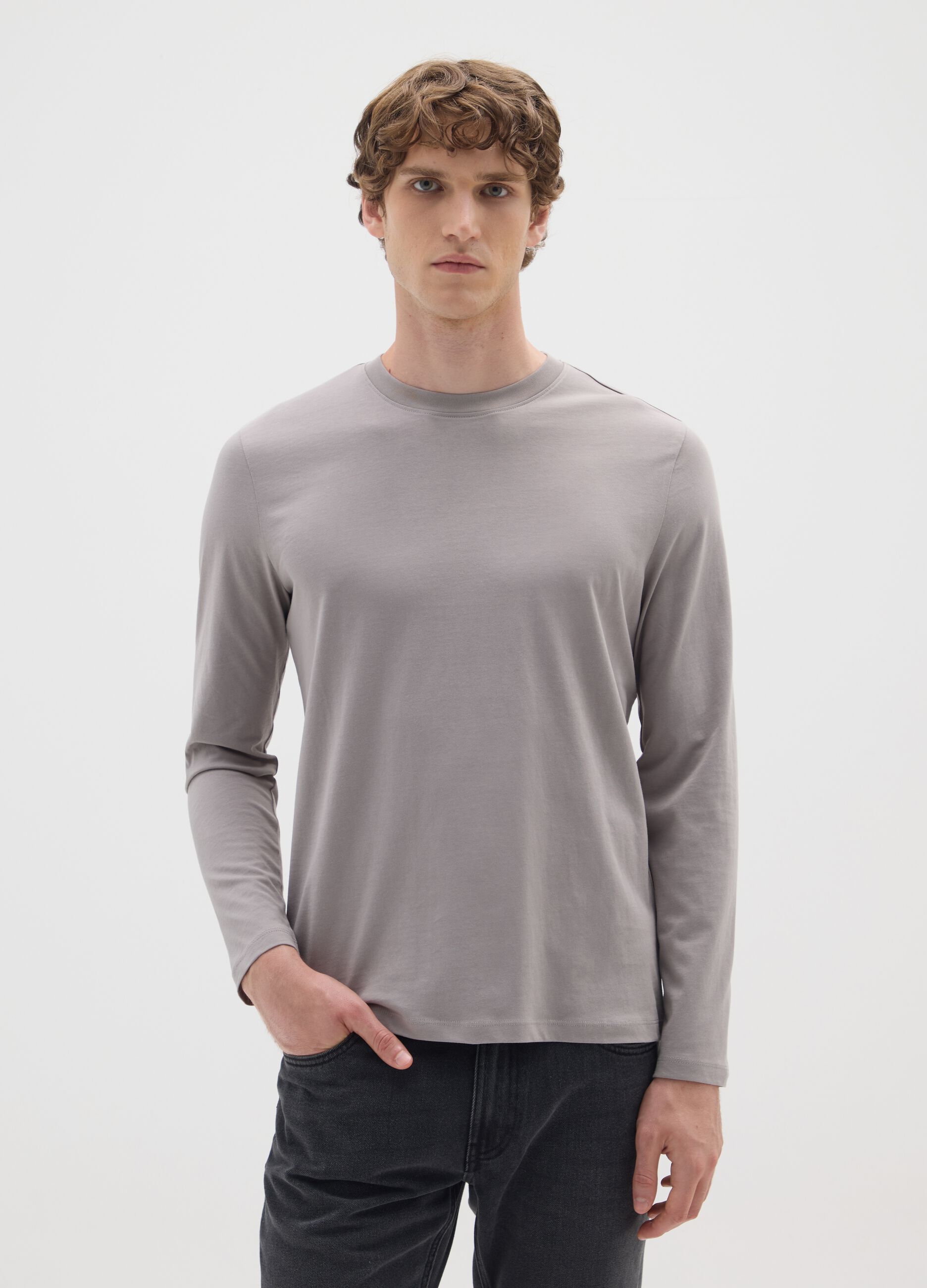 Grey pure cotton regular fit sweater