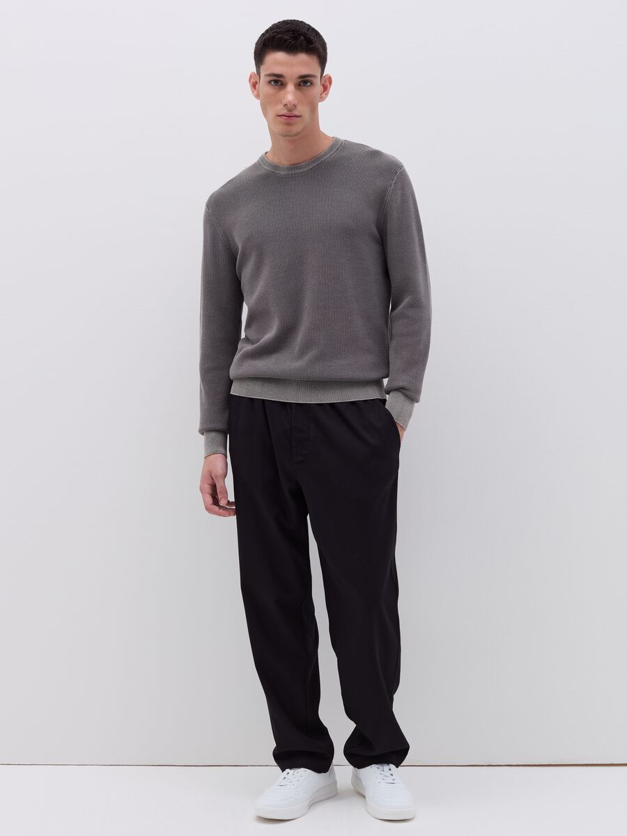 Mélange pullover with micro waffle weave_1