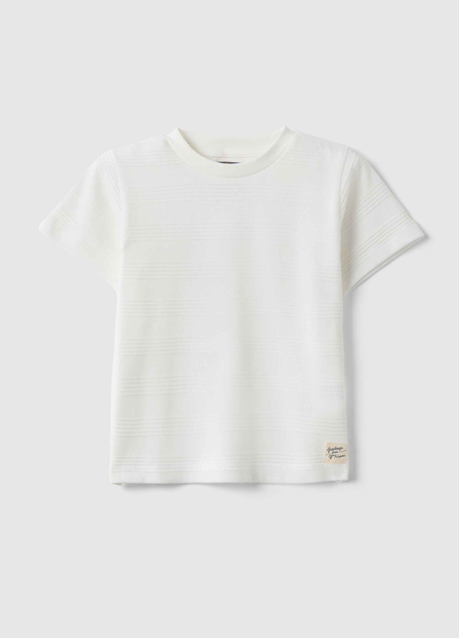 T-shirt in misto cotone bianco da bambino regular fit con righe