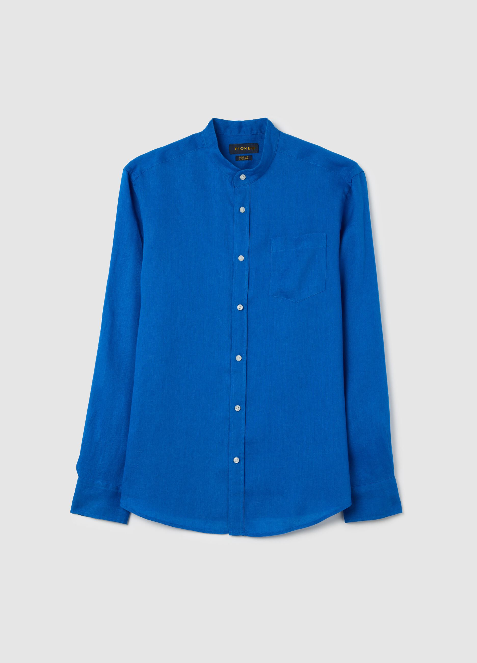Camicia da uomo in puro lino blu regular fit