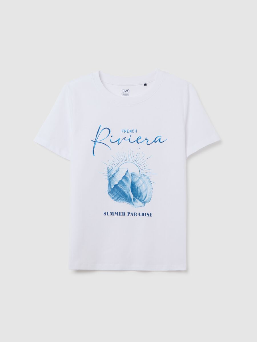 Women's pure cotton white regular fit t-shirt with print_0