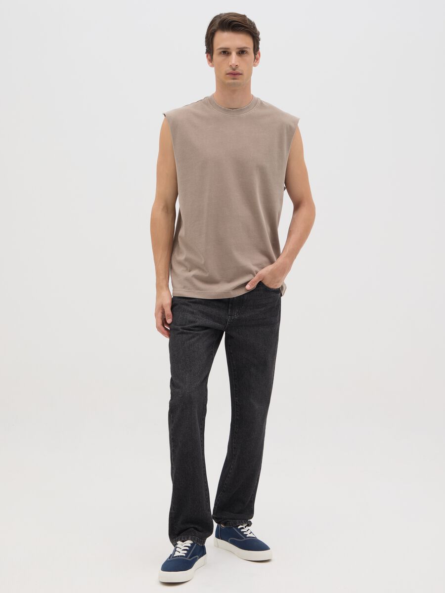 Men's beige pure cotton tank top regular fit_1