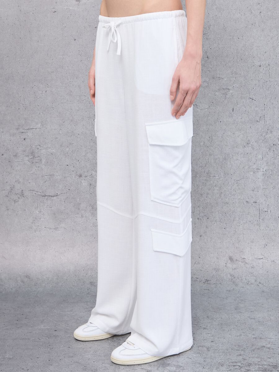 Cargo Linen Wide Leg Pants White_1