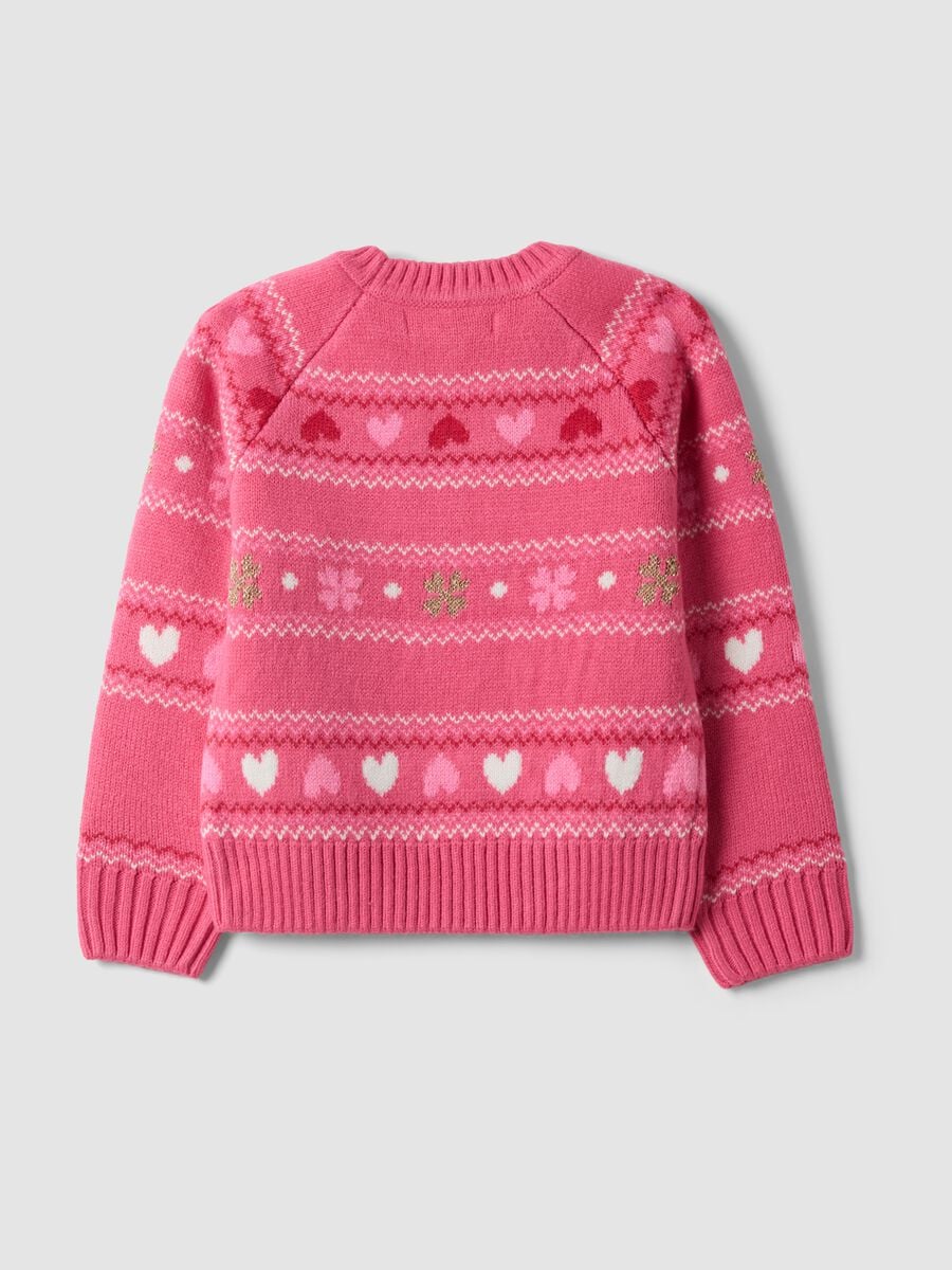 Maglia rosa girocollo con cuori e fantasia jacquard regular fit_2