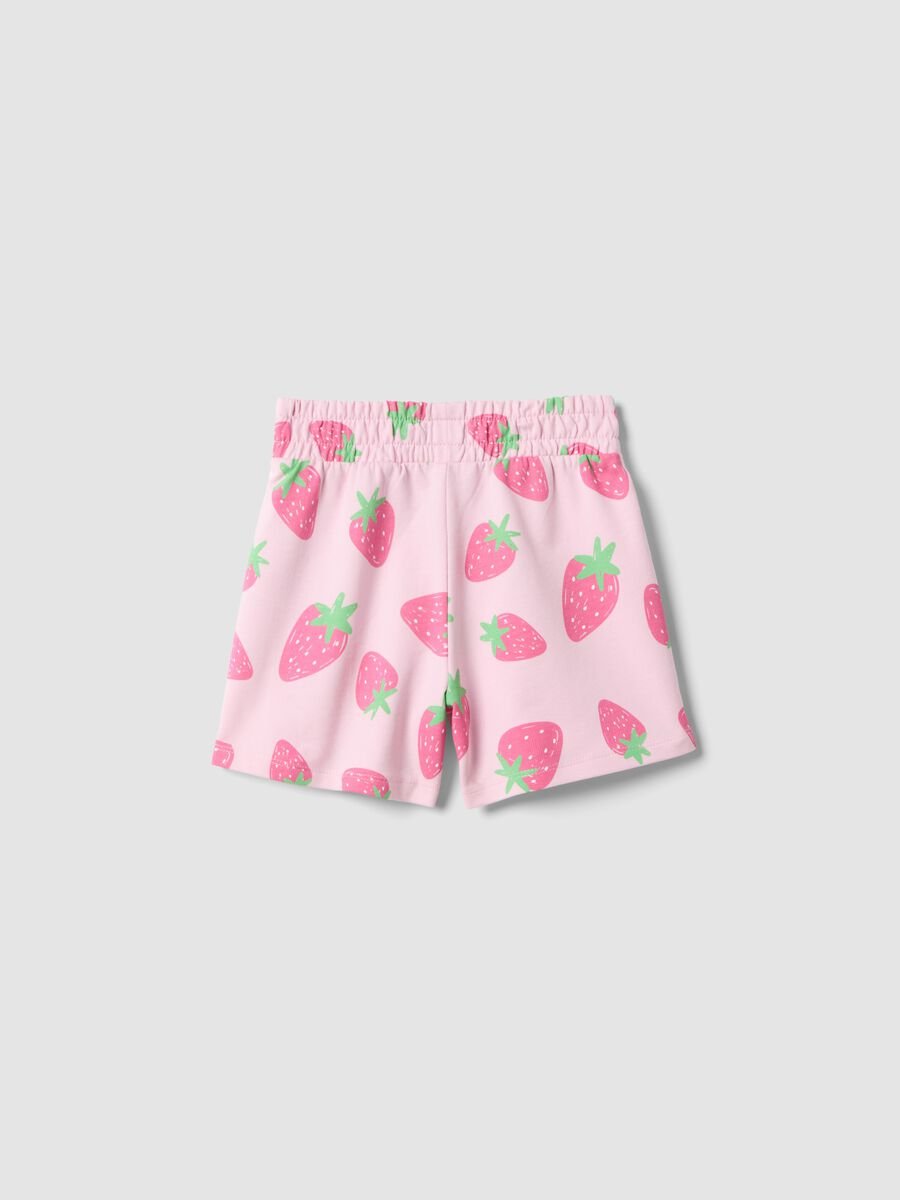 Girls' regular fit pink cotton shorts with strawberries_1